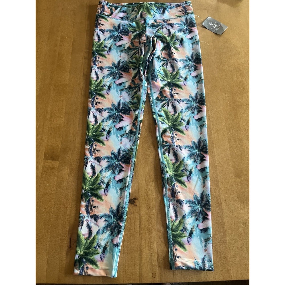 NUX Active Women's Rio Leggings Palm Beach NEW Tropical Athletic‎ Run Yoga Sz L